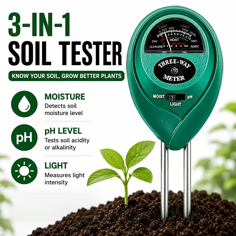 Plant Parent Tools - Pengukur Tanah 3-in-1 (Pengukur Kelembapan, PH,